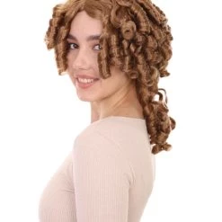HPO Womens Colonial Ladies 18th Century Wig | Golden Brown Historical Wigs | Premium Breathable Capless Cap Women's