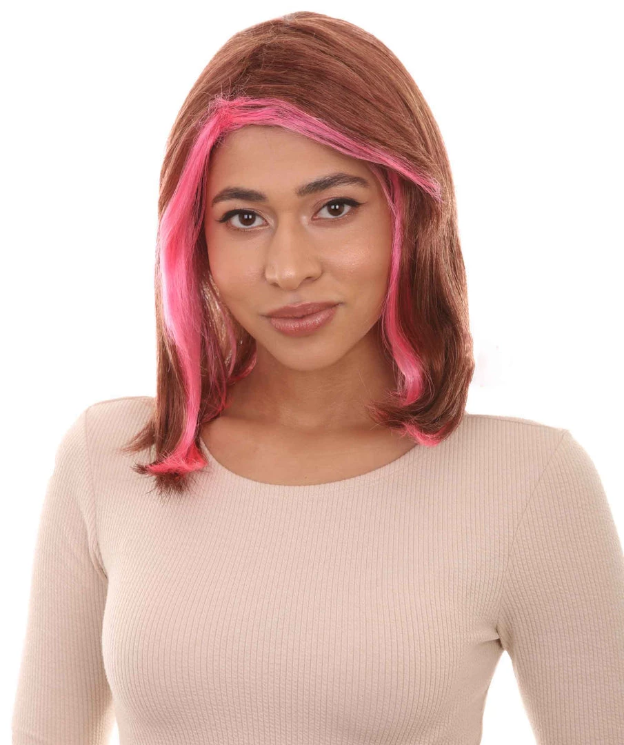 HPO Womens Two-tone Wig | Brown & Pink Party Wigs | Premium Breathable Capless Cap 1 HPO Womens Two-tone Wig | Brown & Pink Party Wigs | Premium Breathable Capless Cap
