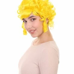 HPO Women's Women Colonial Curly Wigs | Yellow Cosplay Halloween Wigs | Premium Breathable Capless Cap
