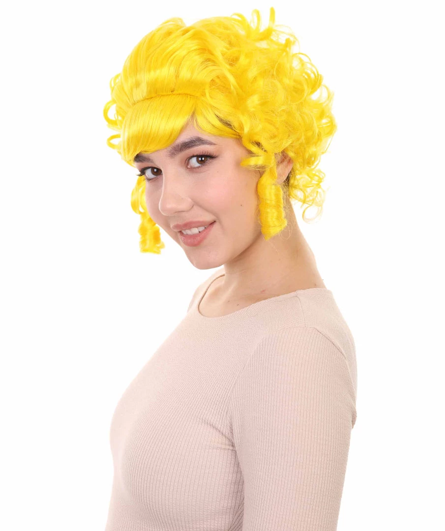HPO Women's Women Colonial Curly Wigs | Yellow Cosplay Halloween Wigs | Premium Breathable Capless Cap 2 HPO Women's Women Colonial Curly Wigs | Yellow Cosplay Halloween Wigs | Premium Breathable Capless Cap