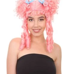 HPO Womens Colonial Lady With Blue Lece Wig | Pink Historical Wigs | Premium Breathable Capless Cap Women's