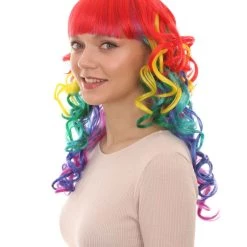 HPO Womens Rainbow Long Curly Colorful Wig | Clown Rainbow Wigs | Premium Breathable Capless Cap