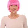 HPO Neon Pink Bob Womens Wig | Party Ready Fancy Cosplay Halloween Wig | Premium Breathable Capless Cap