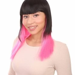 HPO Black Pink Bob Womens Wig | Long Fashion Cosplay Halloween Wig | Premium Breathable Capless Cap