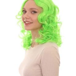 HPO Womens Neon Green Curly Wave Wig | Green Neon Wigs | Premium Breathable Capless Cap