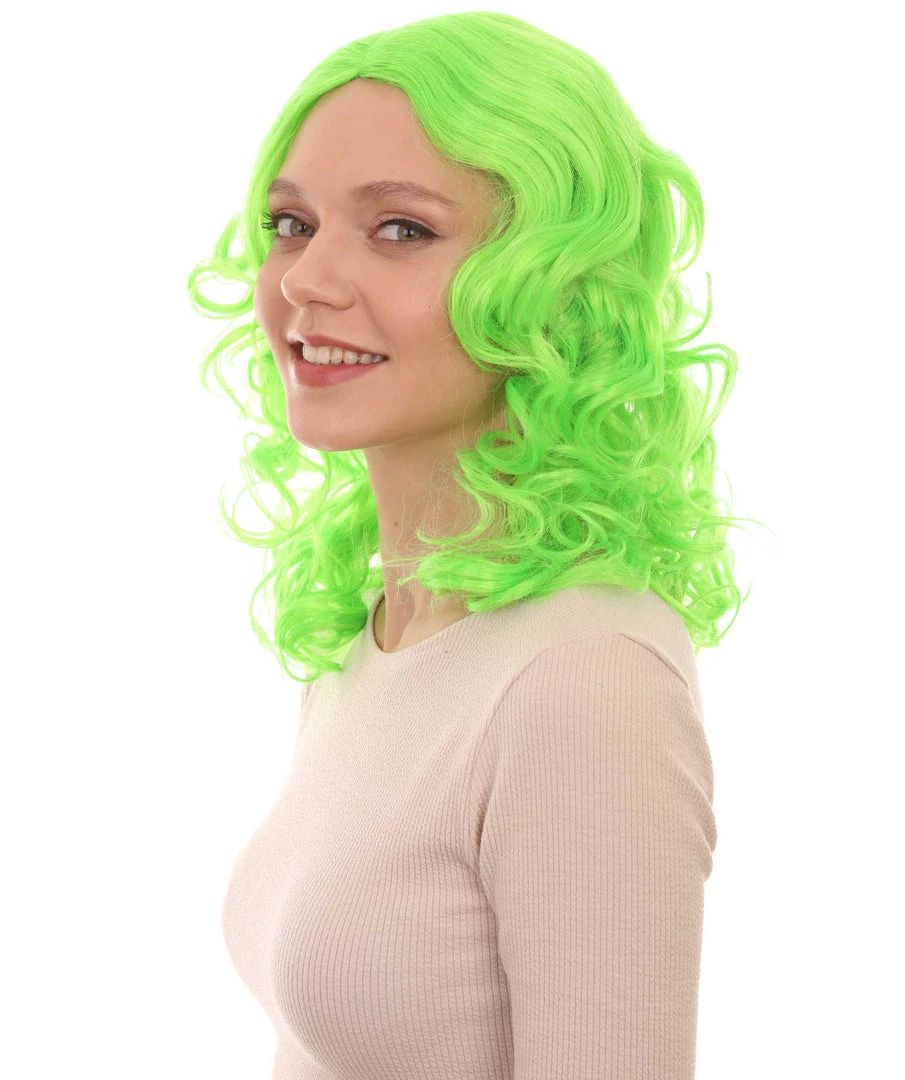 HPO Womens Neon Green Curly Wave Wig | Green Neon Wigs | Premium Breathable Capless Cap 2 HPO Womens Neon Green Curly Wave Wig | Green Neon Wigs | Premium Breathable Capless Cap