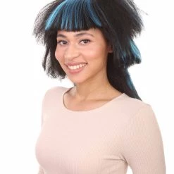 HPO Egyptian Stepped Layers Womens Wig | Blue & Black Bob Halloween Wig | Premium Breathable Capless Cap Women's