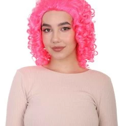 HPO Womens Colonial Ladies 18th Century Curly Wig | Pink Historical Wig | Premium Breathable Capless Cap