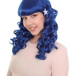 HPO Carnival Womens Wig | Blue Long Curly Party Event Ready Cosplay Halloween Wig | Premium Breathable Capless Cap