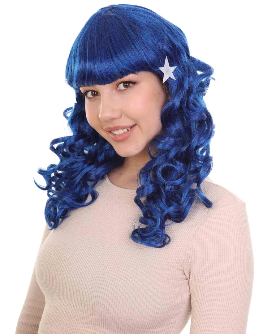 HPO Carnival Womens Wig | Blue Long Curly Party Event Ready Cosplay Halloween Wig | Premium Breathable Capless Cap 2 HPO Carnival Womens Wig | Blue Long Curly Party Event Ready Cosplay Halloween Wig | Premium Breathable Capless Cap