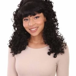 HPO Women's Womens 18th Century Colonial Lady Curly Black Historical Wig | Premium Breathable Capless Cap