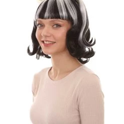HPO Womens Gothic Pigtail Ghost Witch Bride Zombie Wig With Rose | Two Tones Black And Grey Scary Wigs | Premium Breathable Capless Cap Women's