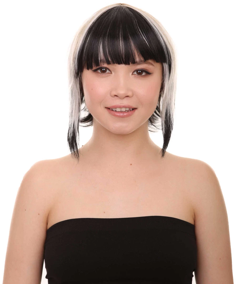 HPO Short Mix Color Womens Wig | White Black Bob Wig | Premium Breathable Capless Cap Men's 1 HPO Short Mix Color Womens Wig | White Black Bob Wig | Premium Breathable Capless Cap Men's