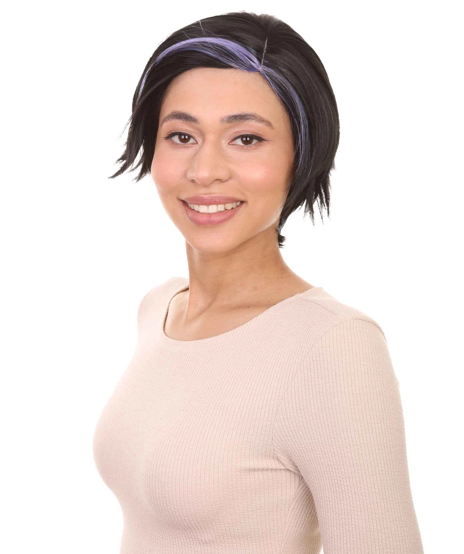 HPO Animation Hero Womens Wig | Short Black Purple TV/Movie Wig | Premium Breathable Capless Cap 2 HPO Animation Hero Womens Wig | Short Black Purple TV/Movie Wig | Premium Breathable Capless Cap