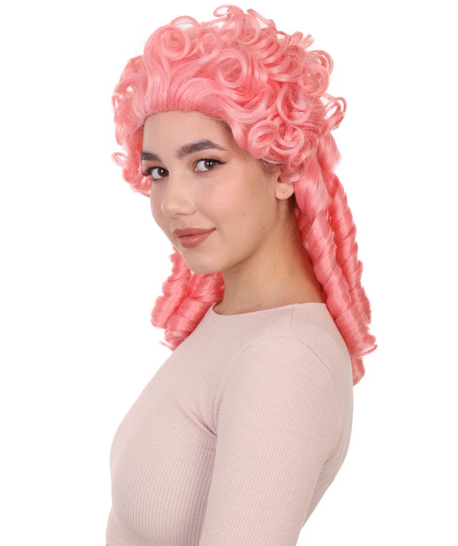 HPO Women Colonial Historical Wigs | Pink Cosplay Halloween Wigs | Premium Breahable Capless Cap 2 HPO Women Colonial Historical Wigs | Pink Cosplay Halloween Wigs | Premium Breahable Capless Cap