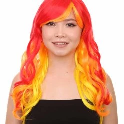 HPO Flame Womens Wig | Fancy Stage Appropriate Fire Orange Event Wig | Premium Breathable Capless Cap Men's