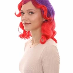 HPO Womens Long Wavy Two-tone Wig | Purple & Red Colorful Wigs | Premium Breathable Capless Cap