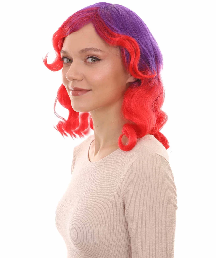 HPO Womens Long Wavy Two-tone Wig | Purple & Red Colorful Wigs | Premium Breathable Capless Cap 2 HPO Womens Long Wavy Two-tone Wig | Purple & Red Colorful Wigs | Premium Breathable Capless Cap