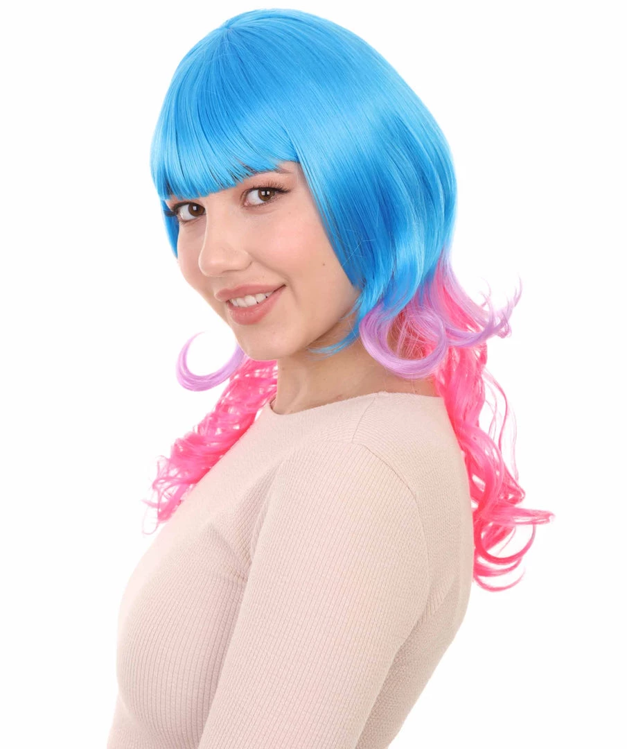 HPO Women's Long Curly Party Blue & Pink Womens Wig | Stage Event Party Ready Colorful Wig | Premium Breathable Capless Cap 2 HPO Women's Long Curly Party Blue & Pink Womens Wig | Stage Event Party Ready Colorful Wig | Premium Breathable Capless Cap