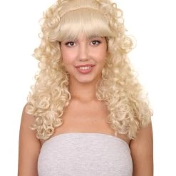 HPO Womens Colonial Lady Curly Wig | Blonde Historical Wigs | Premium Breathable Capless Cap