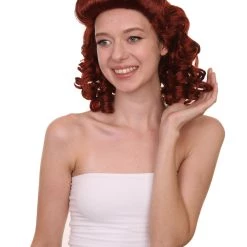 HPO Women's Womens 40's Pin Up Girl | Brown Vintage Wig | Premium Breathable Capless Cap