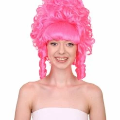 HPO Womens French Colonial Marie Antoinette Wig | Neon Pink Historical Cosplay Wigs | Premium Breathable Capless Cap Women's