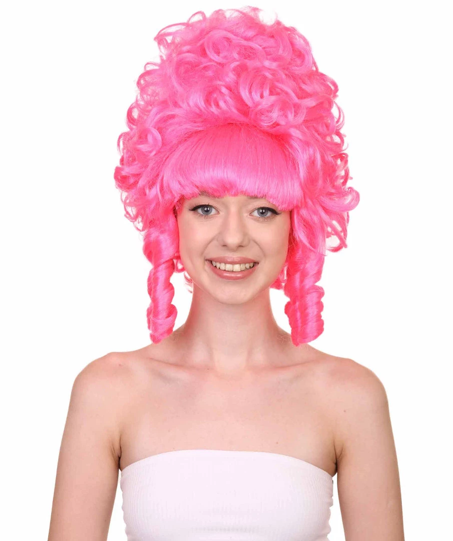 HPO Womens French Colonial Marie Antoinette Wig | Neon Pink Historical Cosplay Wigs | Premium Breathable Capless Cap Women's 1 HPO Womens French Colonial Marie Antoinette Wig | Neon Pink Historical Cosplay Wigs | Premium Breathable Capless Cap Women's