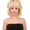 HPO Women's Womens 18th Century Colonial Lady Curly Blonde Historical Wig | Premium Breathable Capless Cap