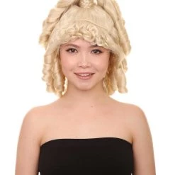 HPO Women's Womens 18th Century Colonial Lady Curly Blonde Historical Wig | Premium Breathable Capless Cap