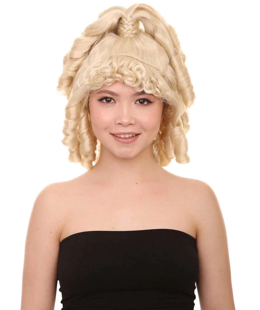 HPO Women's Womens 18th Century Colonial Lady Curly Blonde Historical Wig | Premium Breathable Capless Cap 1 HPO Women's Womens 18th Century Colonial Lady Curly Blonde Historical Wig | Premium Breathable Capless Cap