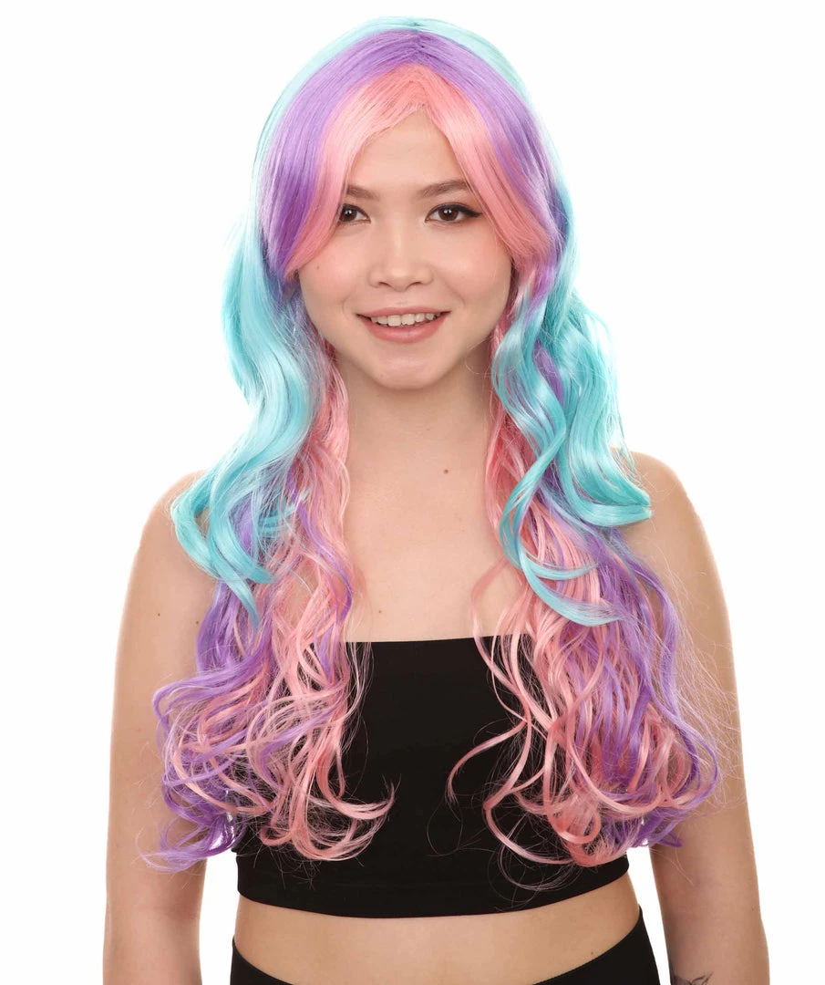 HPO Long Colorful Curly Wave Cosplay Womens Wig | Crazy Colorful Stage/Event Fancy Wig | Premium Breathable Capless Cap 1 HPO Long Colorful Curly Wave Cosplay Womens Wig | Crazy Colorful Stage/Event Fancy Wig | Premium Breathable Capless Cap