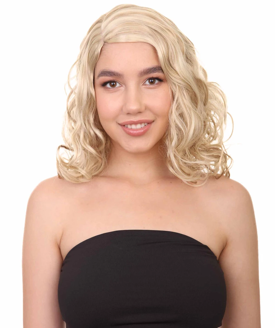 HPO Blonde Curly Womens Wig | Glomour Station Cosplay Halloween Wig | Premium Breathable Capless Cap 1 HPO Blonde Curly Womens Wig | Glomour Station Cosplay Halloween Wig | Premium Breathable Capless Cap