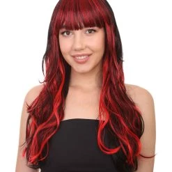 HPO Womens Halloween Vixen Wig | Red Black Two Toned Stage/Event Fancy Halloween Wig | Premium Breathable Capless Cap Women's