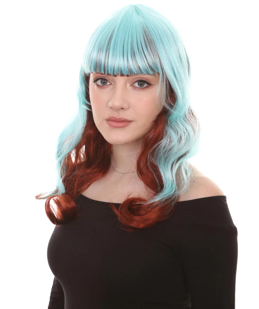 HPO Women's Long Wavy Blue & Brown Womens Wig | Fancy Party Event Ready Halloween Wig | Premium Breathable Capless Cap 2 HPO Women's Long Wavy Blue & Brown Womens Wig | Fancy Party Event Ready Halloween Wig | Premium Breathable Capless Cap