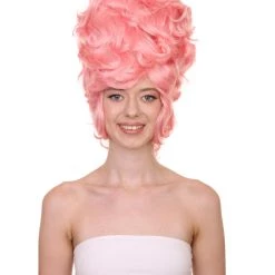 HPO Women's Womens 18th Century Colonial Lady Wig | Pink Historical Wig | Premium Breathable Capless Cap