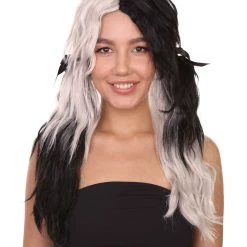 HPO Women's Womens Black And White Ponytail Wig | Anime Cosplay Party Wigs | Premium Breathable Capless Cap