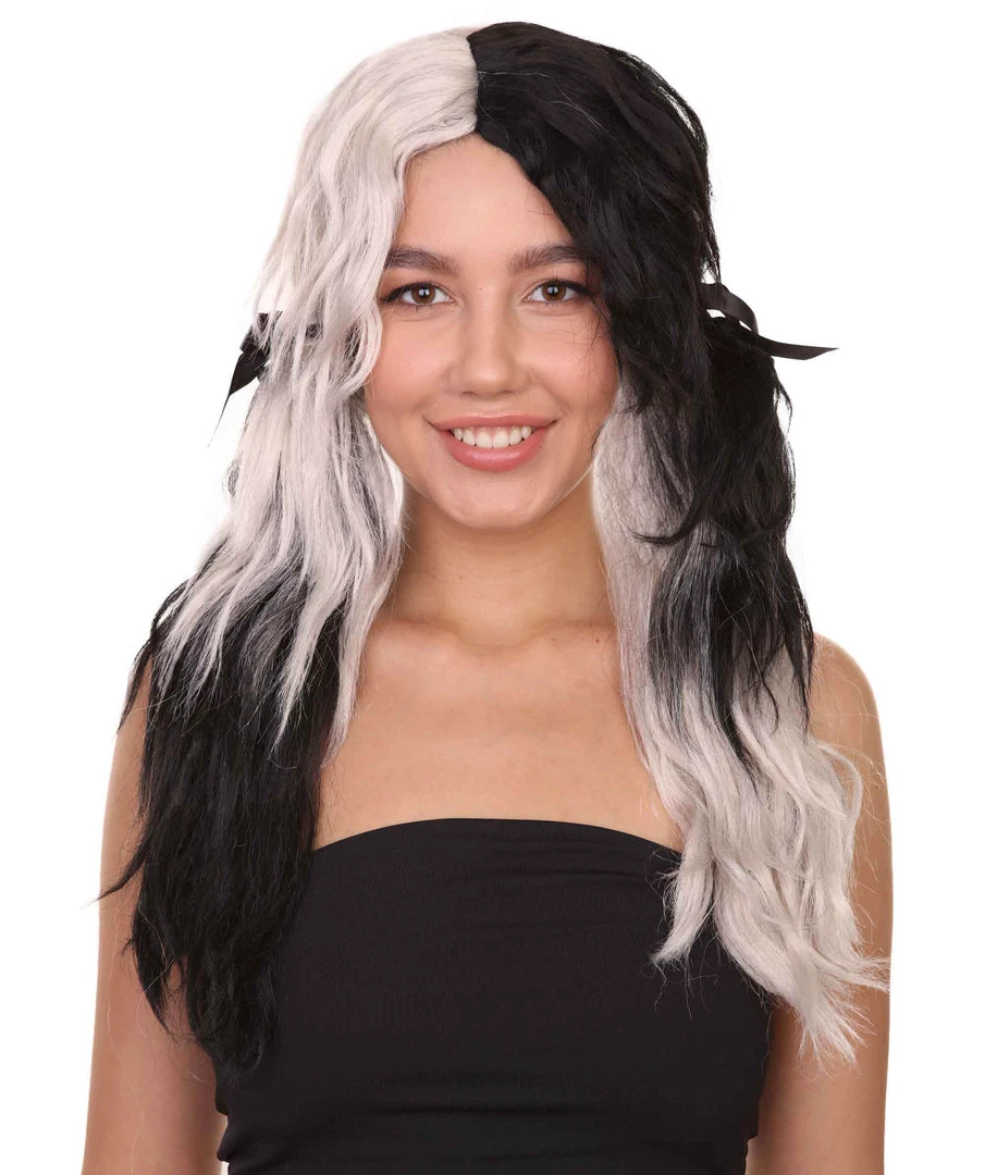 HPO Women's Womens Black And White Ponytail Wig | Anime Cosplay Party Wigs | Premium Breathable Capless Cap 1 HPO Women's Womens Black And White Ponytail Wig | Anime Cosplay Party Wigs | Premium Breathable Capless Cap