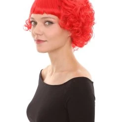 HPO Women's Short Red Cute Curly Wavy Wig | Party Ready Fancy Cosplay Halloween Wig | Premium Breathable Capless Cap