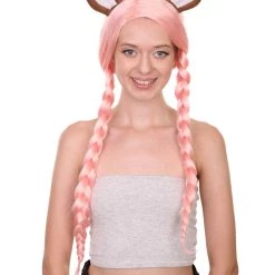 HPO Womens Doll With Ears Wig | Coral Pink Party Ready Fancy Cosplay Halloween Wig | Premium Breathable Capless Cap Women's