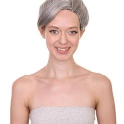 HPO Women's Womens Witch Wig | Silver Grandma With Bun Wig | Premium Breathable Capless Cap