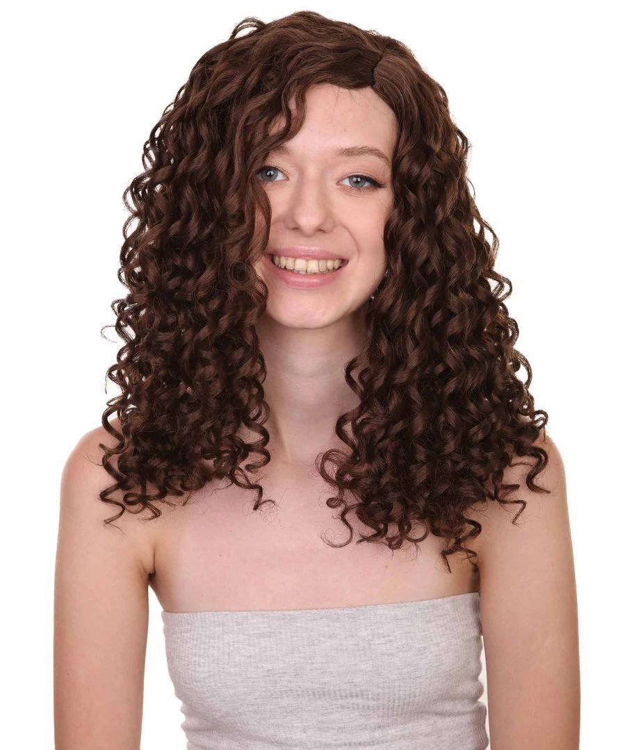 HPO Womens Brown Curly Wig | Medium Cosplay Halloween Wig | Premium Breathable Capless Cap Men's 1 HPO Womens Brown Curly Wig | Medium Cosplay Halloween Wig | Premium Breathable Capless Cap Men's
