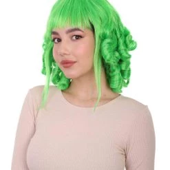 HPO Womens 18th Century Colonial Lady Curly Neon Green Historical Wig | Premium Breathable Capless Cap Women's 24 HPO Womens 18th Century Colonial Lady Curly Neon Green Historical Wig | Premium Breathable Capless Cap Women's