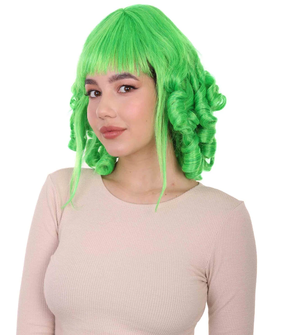 HPO Womens 18th Century Colonial Lady Curly Neon Green Historical Wig | Premium Breathable Capless Cap Women's 9 HPO Womens 18th Century Colonial Lady Curly Neon Green Historical Wig | Premium Breathable Capless Cap Women's