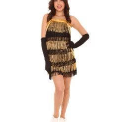 HPO Adult Women's 20's Fringe Flapper Costume | Gold Color Cosplay Costume