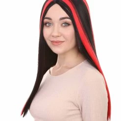 HPO Women's Vampire Black And Red Stripe Womens Wig | Sexy Horror Cosplay Party Halloween Wig | Premium Breathable Capless Cap