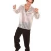 HPO Adult Men's 70's Disco Sequin Shirt Costume | White Vintage Cosplay Costume