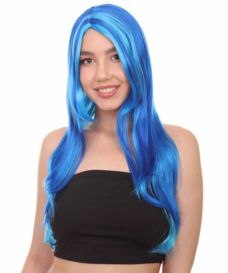 HPO Long Wavy Blue Womens Wig | Sexy Cosplay Party Halloween Wig | Premium Breathable Capless Cap Women's 1 HPO Long Wavy Blue Womens Wig | Sexy Cosplay Party Halloween Wig | Premium Breathable Capless Cap Women's