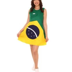 FLAGWIGS Adult Women's Brazil Flag Trolls Dress Sport Costume | Patriotic Cosplay Costume