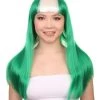 FLAGWIGS Nigeria Flag Sport Party Long Bob Wig | National Pride White Green Long Wig | Premium Breathable Capless Cap Women's