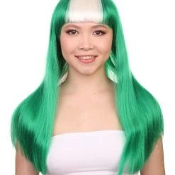 FLAGWIGS Nigeria Flag Sport Party Long Bob Wig | National Pride White Green Long Wig | Premium Breathable Capless Cap Women's
